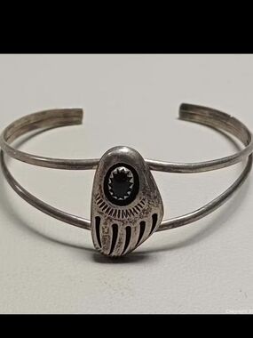 Sterling Silver Black Stone Double-Band Cuff Bracelet